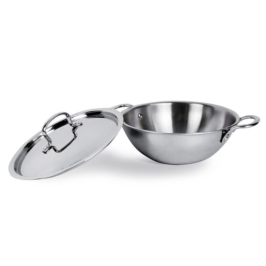 Stainless Steel Kadai with Lid | 24 cm Diameter | 2.6 L Capacity | Stove & Induction Cookware | Heat Surround Cooking | Triply Stainless Steel cookware with lid