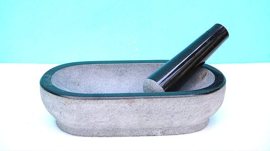 EZAHK Pure Granite Stone Mortar and Pestle Set, Kalvam,kharad, Masher Spice Mixer/Okhli and musle/Kharal for Kitchen and medicine making 14×6 inches- Big Size grey