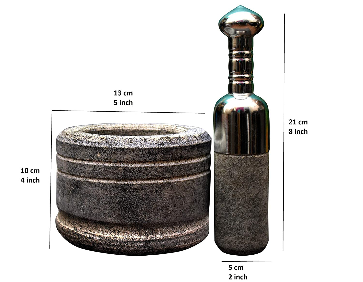 EZAHK Mortar and Pestle Set with Stainless Steel Handlle (6 inch)