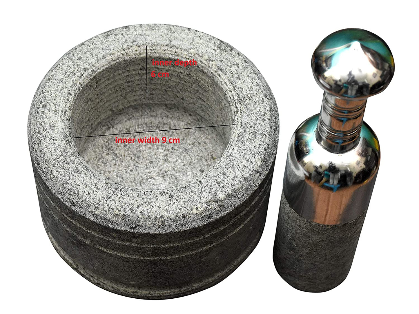 EZAHK Mortar and Pestle Set with Stainless Steel Handlle (6 inch)