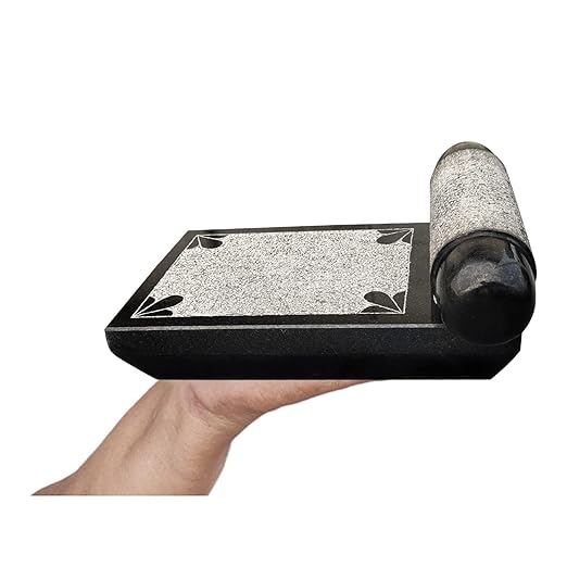EZAHK Black Granite Ammikallu Polished Handmade | Stone Mortar and Pestle | Hand Grinder 10 inch Compact Ammi for Kitchen(Small Size)(Heavy Duty 5.5 kg) Export Quality