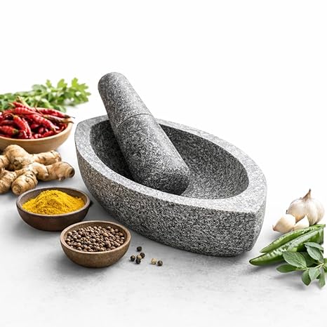 EZAHK (10 inch) NANNI Kalvam Stone Mortar and Pestle Set, UnPolished Big Size