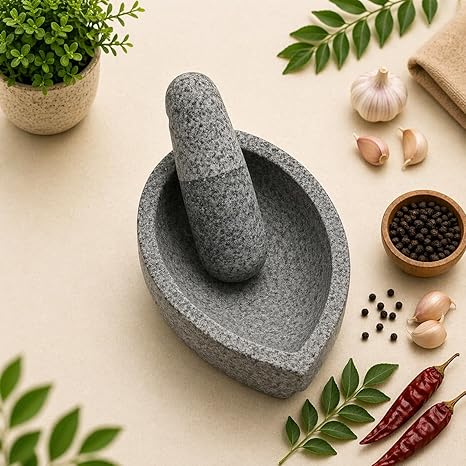 EZAHK (10 inch) NANNI Kalvam Stone Mortar and Pestle Set, UnPolished Big Size