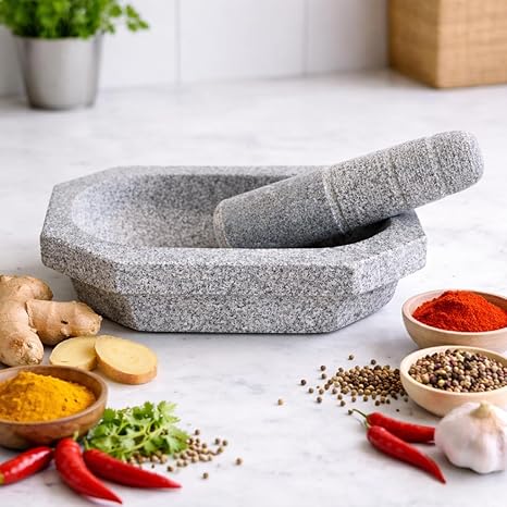 EZAHK (12 inch) Kalvam Unpolished Stone Mortar and Pestle | Big Size