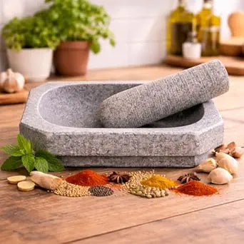 EZAHK (12 inch) Kalvam Unpolished Stone Mortar and Pestle | Big Size