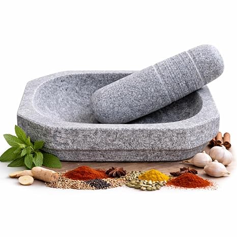 EZAHK (12 inch) Kalvam Unpolished Stone Mortar and Pestle | Big Size