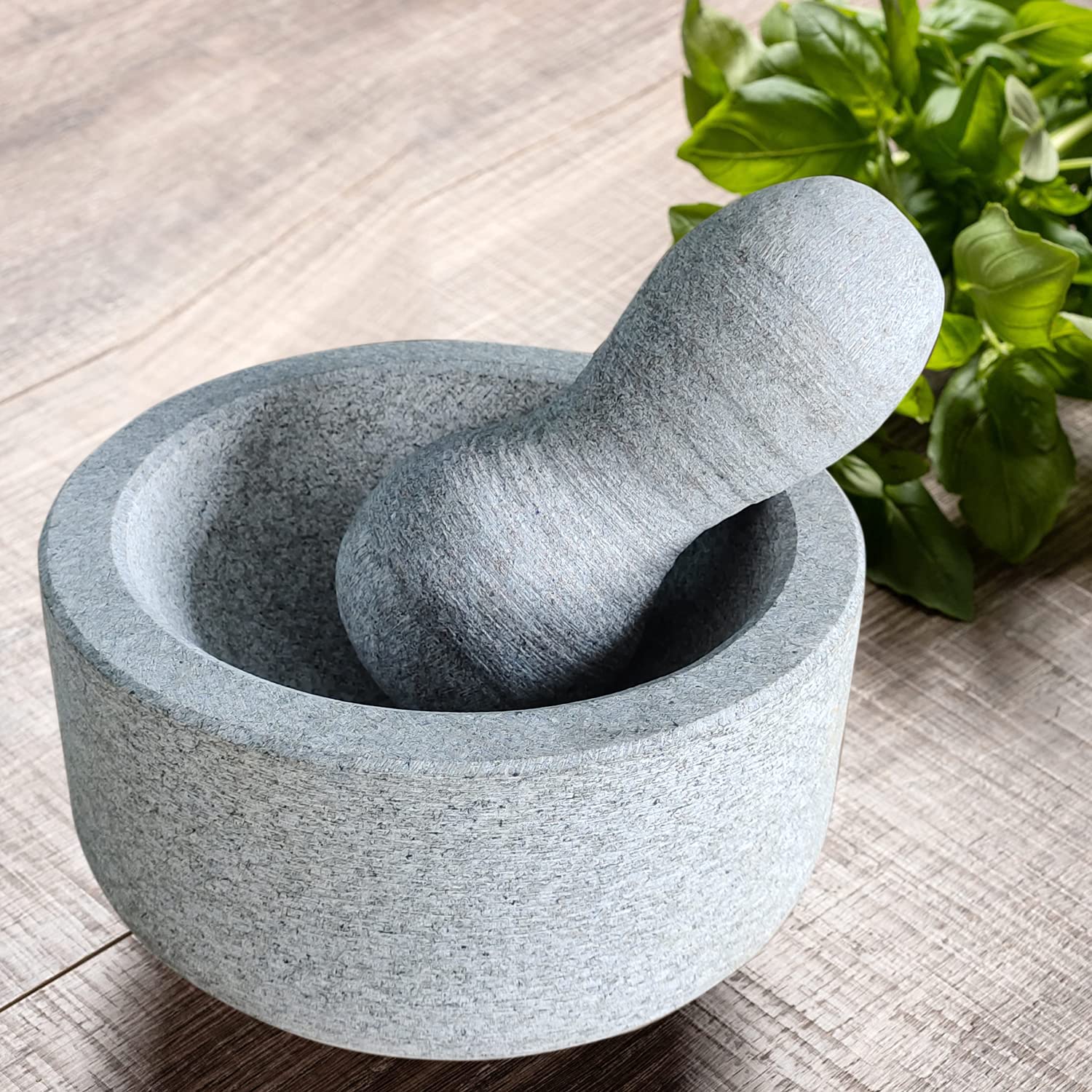 EZAHK Granite Stone Mortar and Pestle Set(6.2 inch), Okhli Masher, Khalbatta, Ural, Kharal, Mixer, Natural Grinder, Musal, Design for Kitchen, Home, Herb