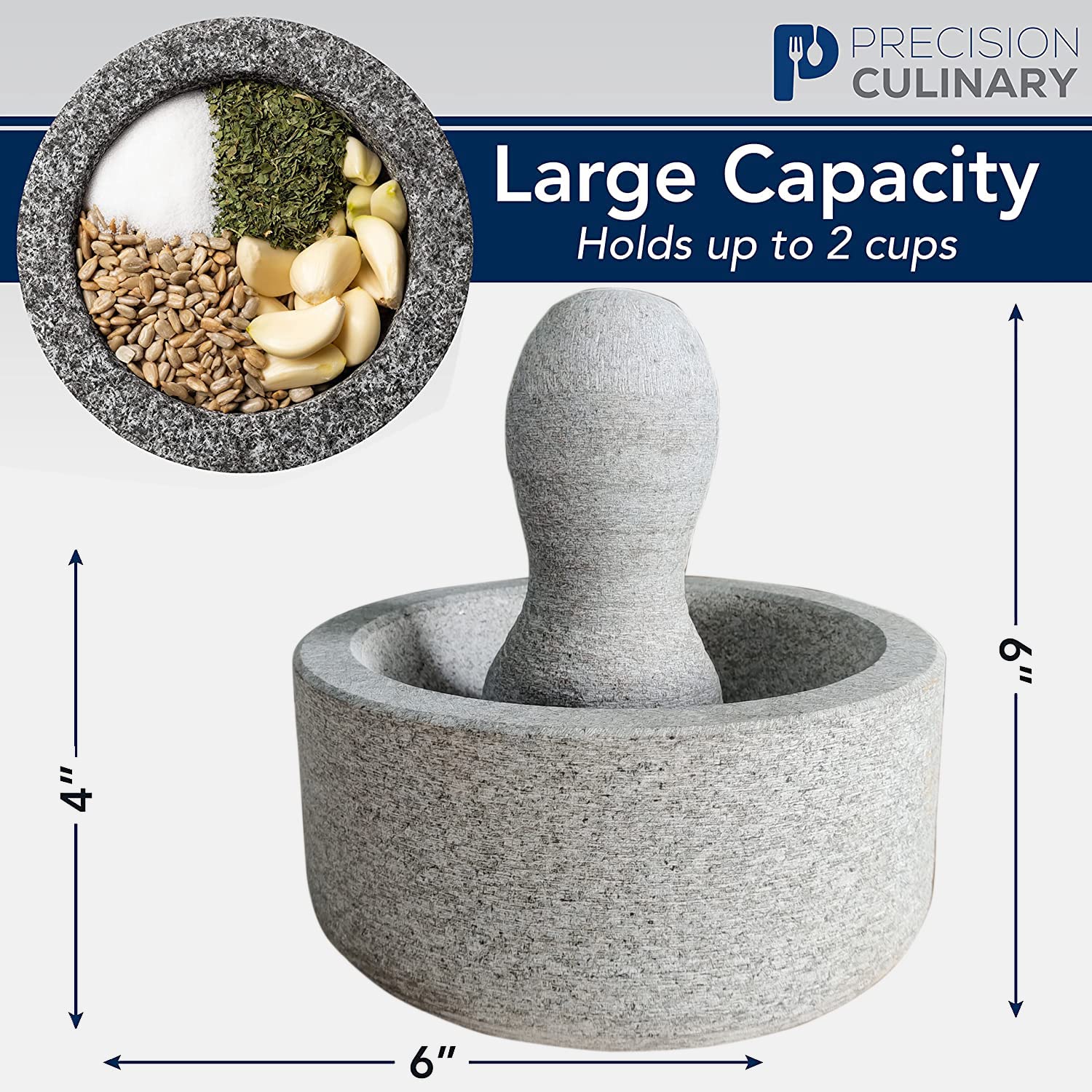 EZAHK Granite Stone Mortar and Pestle Set(6.2 inch), Okhli Masher, Khalbatta, Ural, Kharal, Mixer, Natural Grinder, Musal, Design for Kitchen, Home, Herb