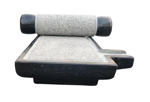 EZAHK Granite Stone Black Ammikallu, Large Size (13x9 Inch), Mortar and Pestle,Okhli, Khalbatta, Kharal, Mixer,Design for Kitchen, Home, Herbs and Spices