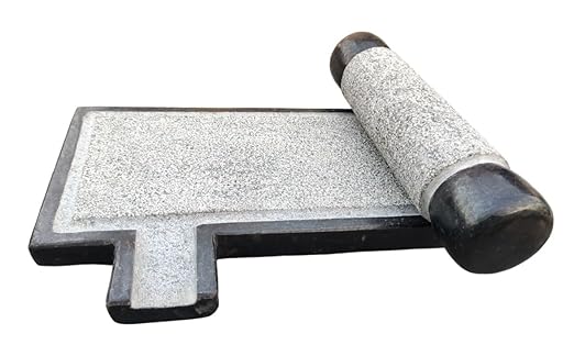 EZAHK Granite Stone Black Ammikallu, Large Size (13x9 Inch), Mortar and Pestle,Okhli, Khalbatta, Kharal, Mixer,Design for Kitchen, Home, Herbs and Spices