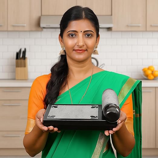 EZAHK Ammikallu Black Granite – 8 Inch Traditional Stone Grinder for Spices, Herbs & Chutneys,Mortar and Pestle