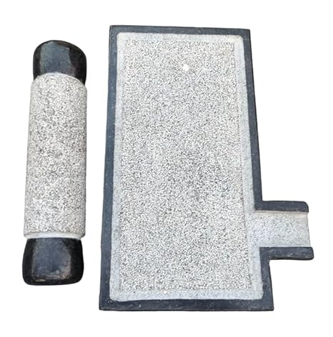 EZAHK Granite Stone Black Ammikallu, Large Size (13x9 Inch), Mortar and Pestle,Okhli, Khalbatta, Kharal, Mixer,Design for Kitchen, Home, Herbs and Spices