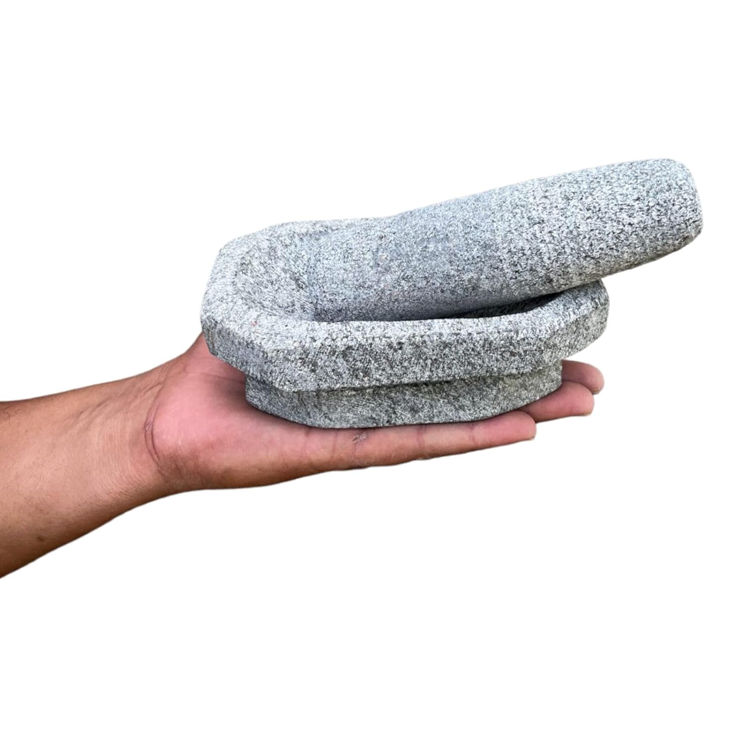 EZAHK Kalvam Stoneware Mortar and Pestle Set,Masher, Khalbatta, Kharal, Musal,for Kitchen, Home, Herbs and Spices (6 inch Grey,Small Size)