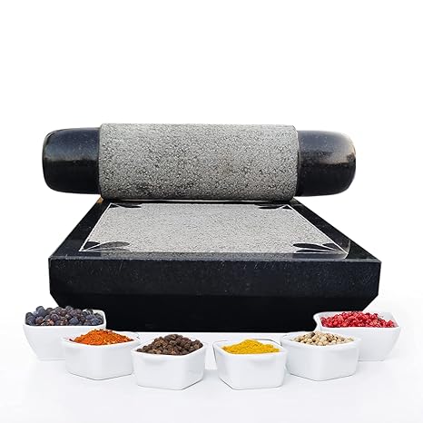 EZAHK Ammikallu Stone Balck Granite Mortar and Pestle Set,Polished for Spices, Okhli Masher, Khalbatta Stone, Home Decor, Musal, Home, Herbs (12 inch) big Size