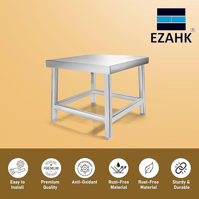 EZAHK Square Stainless Steel Stool for Kitchen,Home,Hotel,Bathroom,Company,Office,Multipurpose (Size : 1 Feet)