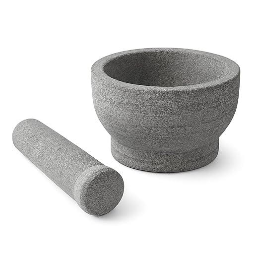 EZAHK Stone Mortar and Pestle Set for Spices, Okhli Masher, Khalbatta, Kharal, Mixer, Natural & Traditional Grinder (6 inch big size heavy duty) pack of 1