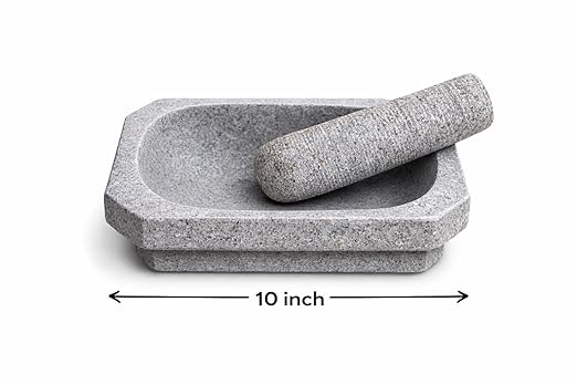 EZAHK (10 inch) Kalvam Stone Mortar and Pestle Set | Grey, Big Size