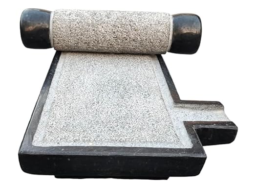 EZAHK Granite Stone Black Ammikallu, Large Size (13x9 Inch), Mortar and Pestle,Okhli, Khalbatta, Kharal, Mixer,Design for Kitchen, Home, Herbs and Spices