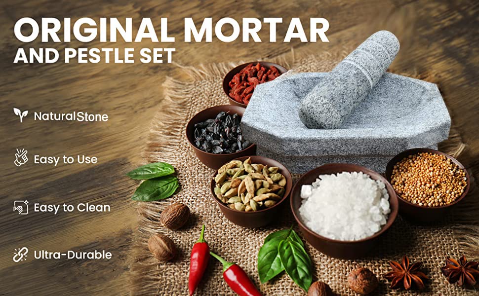 EZAHK Kalvam Stone Mortar and Pestle Set,Masher, Khalbatta, Kharal, Musal,for Kitchen, Home, Herbs and Spices (10 inch Grey,Big Size)