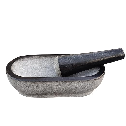 EZAHK Stone Mortar and Pestle Set,Black Granite UnPolished for Spices, Okhli Masher, Khalbatta Stone, Home Decor, Musal, Home, Herbs (14 inch 13kg) kalvam Big Size