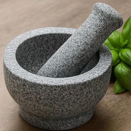 EZAHK Stone Mortar and Pestle Set for Spices, Okhli Masher, Khalbatta, Kharal, Mixer, Natural & Traditional Grinder (6 inch big size heavy duty) pack of 1