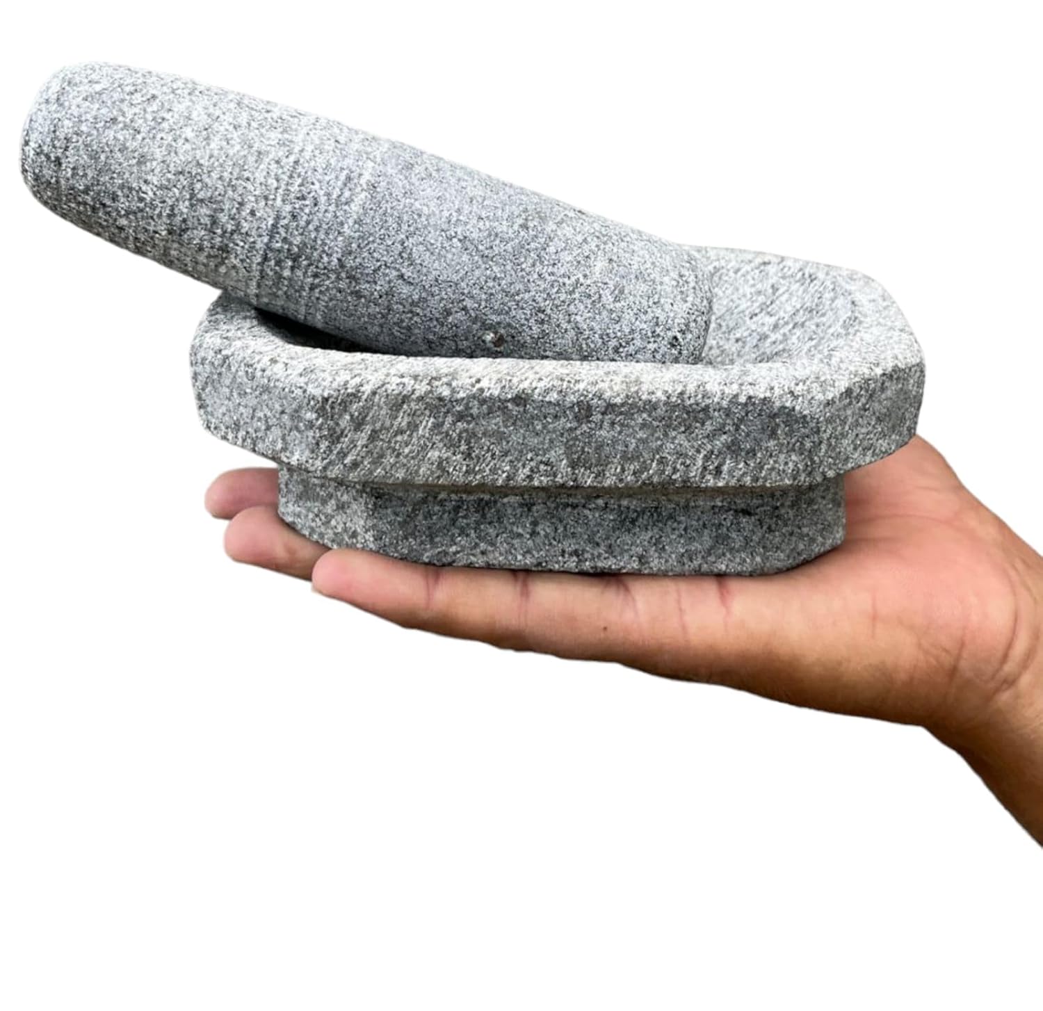 EZAHK Kalvam Stoneware Mortar and Pestle Set,Masher, Khalbatta, Kharal, Musal,for Kitchen, Home, Herbs and Spices (6 inch Grey,Small Size)