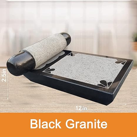 EZAHK Ammikallu Stone Balck Granite Mortar and Pestle Set,Polished for Spices, Okhli Masher, Khalbatta Stone, Home Decor, Musal, Home, Herbs (12 inch) big Size
