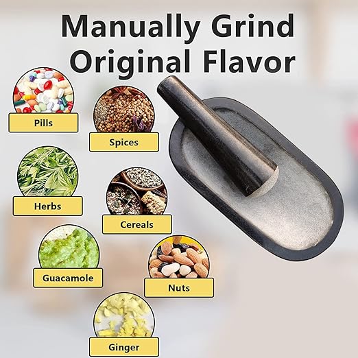 EZAHK Stone Mortar and Pestle Set,Black Granite UnPolished for Spices, Okhli Masher, Khalbatta Stone, Home Decor, Musal, Home, Herbs (14 inch 13kg) kalvam Big Size