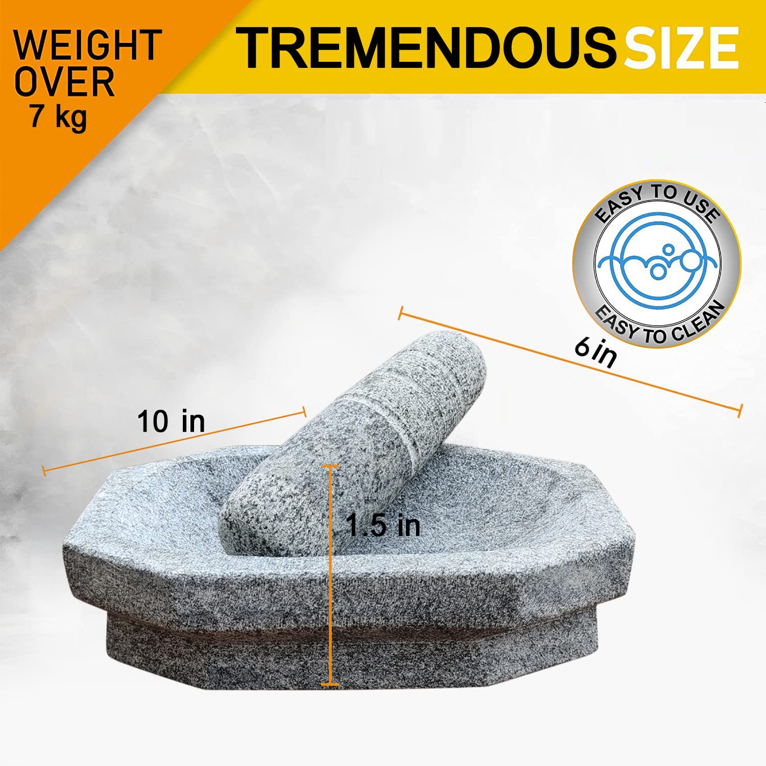 EZAHK Kalvam Stoneware Mortar and Pestle Set,Masher, Khalbatta, Kharal, Musal,for Kitchen, Home, Herbs and Spices (8 inch Grey)