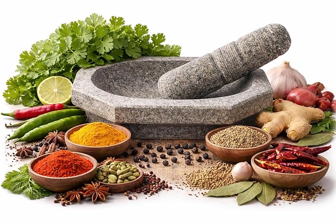 EZAHK (10 inch) Kalvam Stone Mortar and Pestle Set | Grey, Big Size