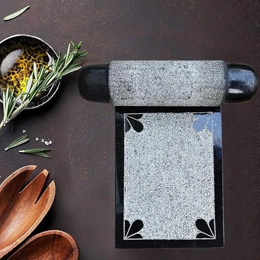 EZAHK Black Granite Ammikallu Polished Handmade | Stone Mortar and Pestle | Hand Grinder 10 inch Compact Ammi for Kitchen(Small Size)(Heavy Duty 5.5 kg) Export Quality