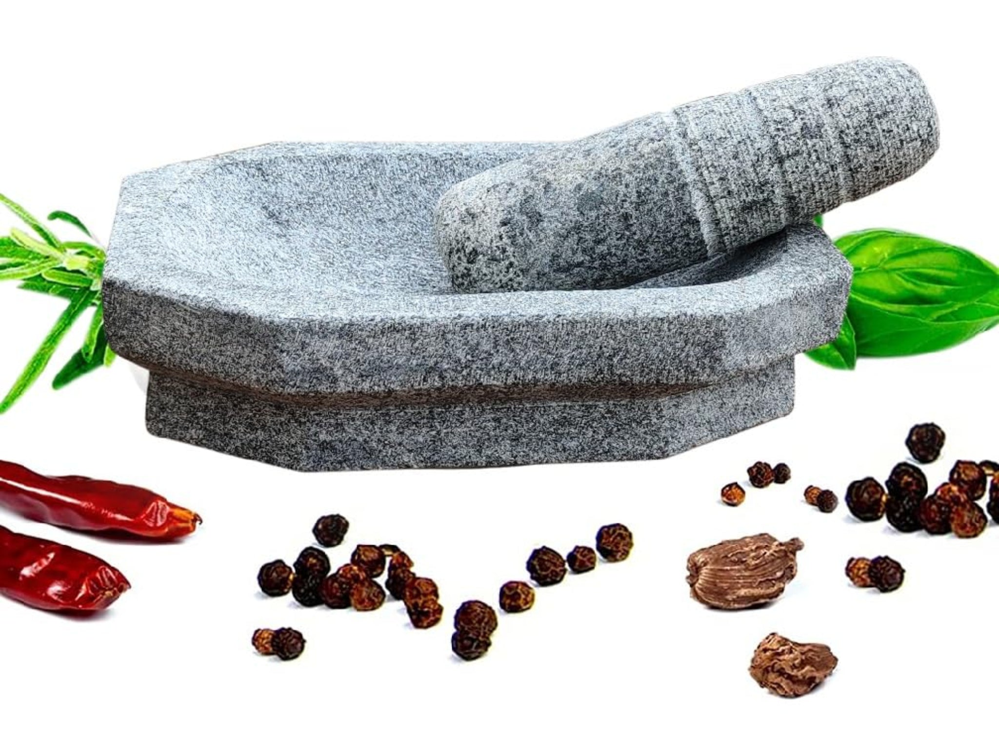 EZAHK Kalvam Stoneware Mortar and Pestle Set,Masher, Khalbatta, Kharal, Musal,for Kitchen, Home, Herbs and Spices (8 inch Grey)