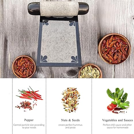 EZAHK Ammikallu Stone Balck Granite Mortar and Pestle Set,Polished for Spices, Okhli Masher, Khalbatta Stone, Home Decor, Musal, Home, Herbs (12 inch) big Size