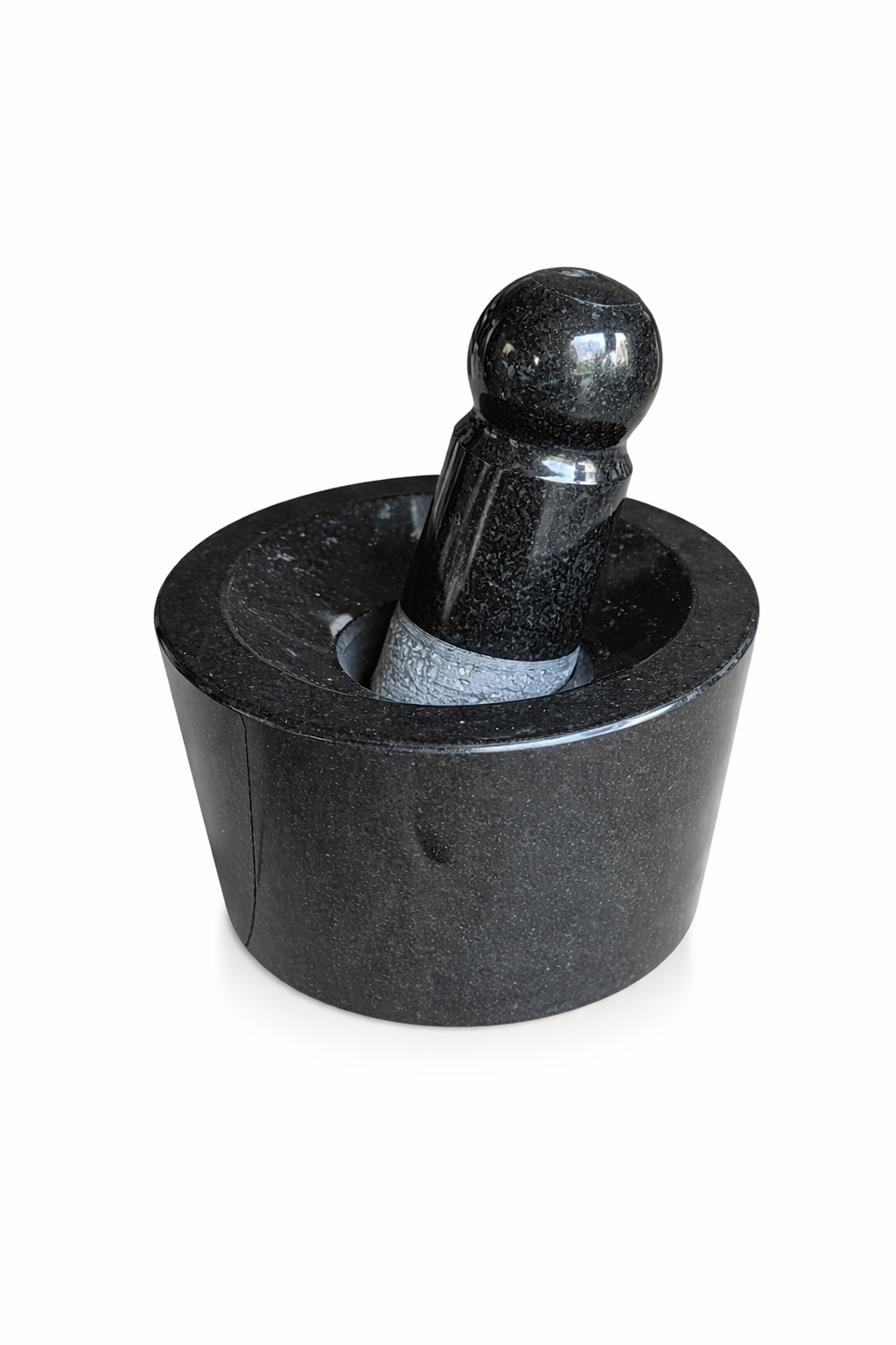 EZAHK (8*5 inch) Attukal | Stone Mortar and Pestle Set | Black Granite Polished for Spices