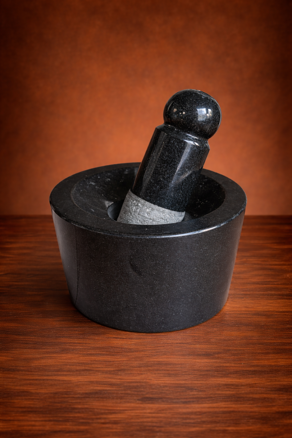 EZAHK (8*5 inch) Attukal | Stone Mortar and Pestle Set | Black Granite Polished for Spices