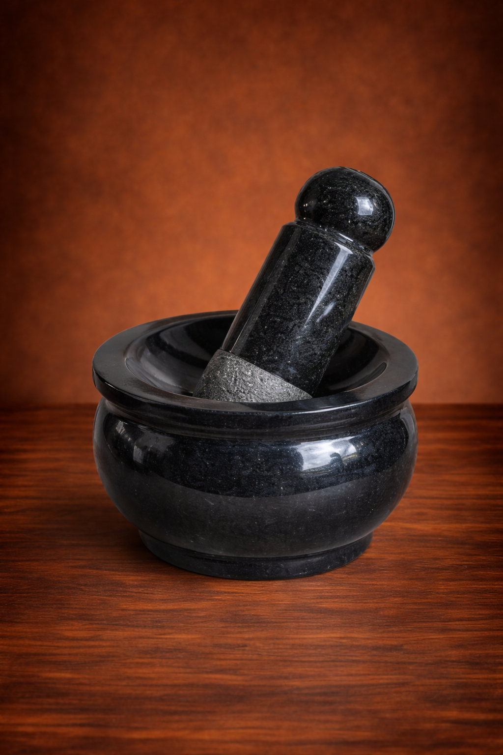 EZAHK (10*5 inch) Attukal | Stone Mortar and Pestle Set | Black Granite Polished for Spices