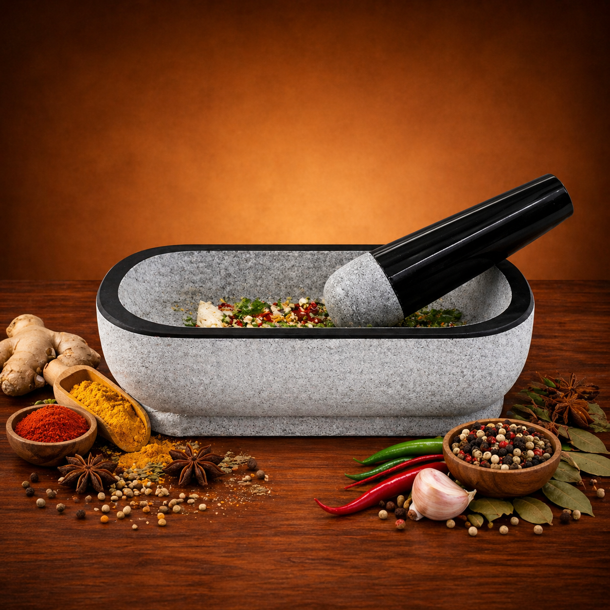 EZAHK (10 inch) Granite Unpolished 13kg Big Size Stone Mortar and Pestle Set,