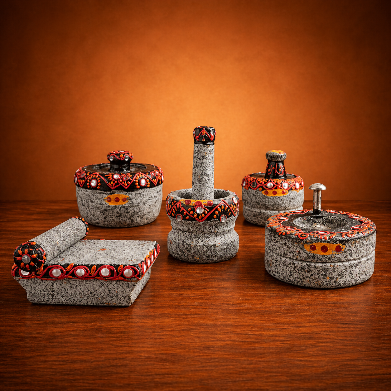 EZAHK Stone Miniature Painted Design for Pooja (Set of 5),Grahapravesam and Traditional Home, Grinding Stone - Make Your Littles Time Full Fun-Filled - Kitchen Playsets