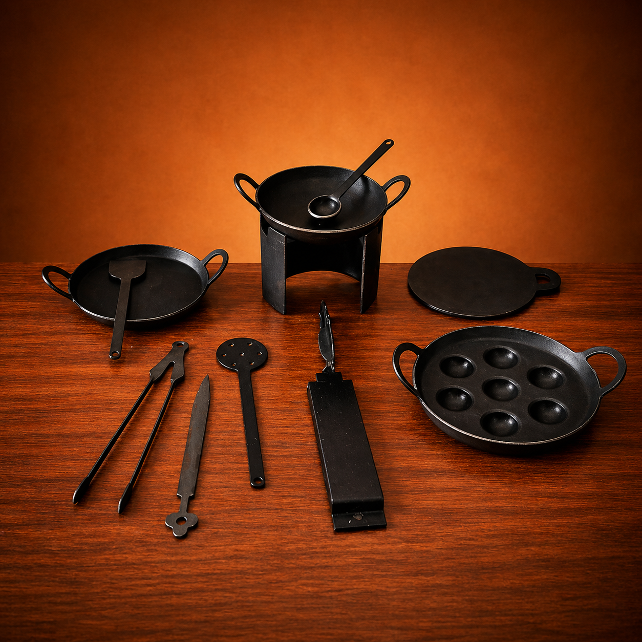 EZAHK Black Iron Miniature Kitchen Set for Kids Pure Iron, Real Cooking Iron Miniature Set ( Set of 10 )