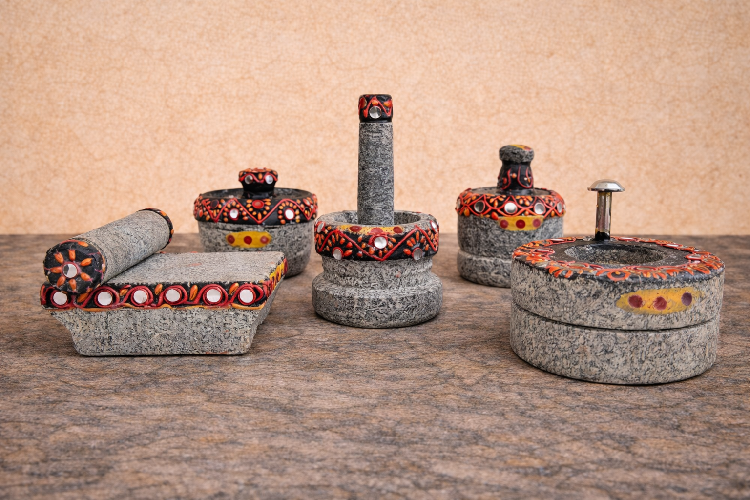 EZAHK Stone Miniature Painted Design for Pooja (Set of 5),Grahapravesam and Traditional Home, Grinding Stone - Make Your Littles Time Full Fun-Filled - Kitchen Playsets