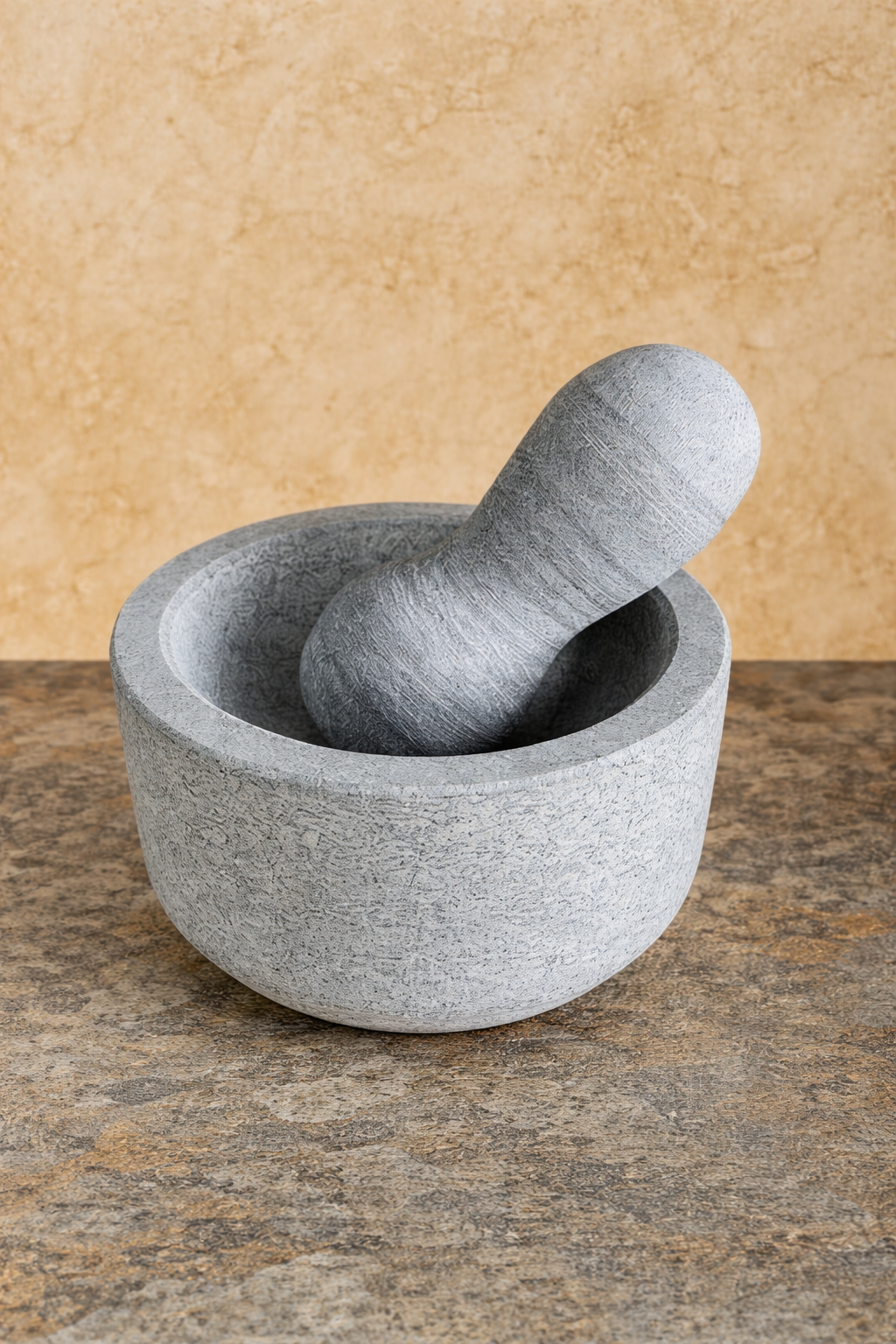 EZAHK Granite Stone Mortar and Pestle Set for Spices,Masher, Khalbatta, Kharal, Mixer, Natural & Traditional Grinder and Musal, Well Design for Kitchen, Home, Herb (8.5 in) - Kitchen Tools