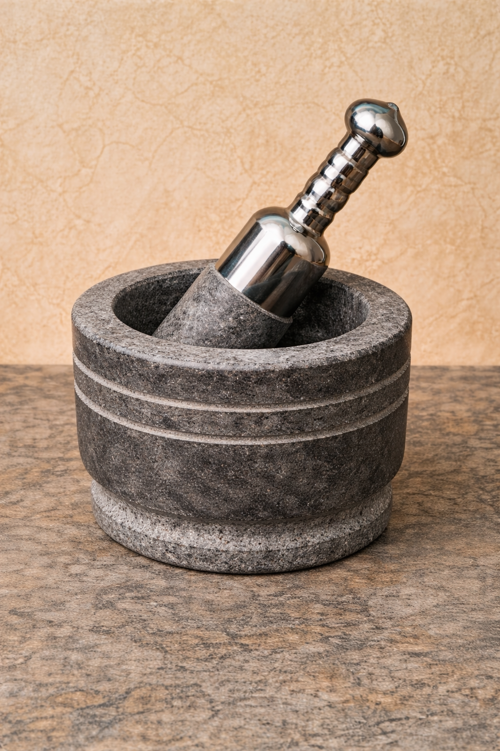 EZAHK Mortar and Pestle Set with Stainless Steel Handlle (6 inch)