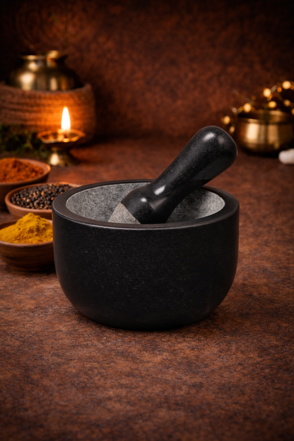 EZAHK Pure Granite Stone and Mortar and Pestle Set | 8 inch Big Size |