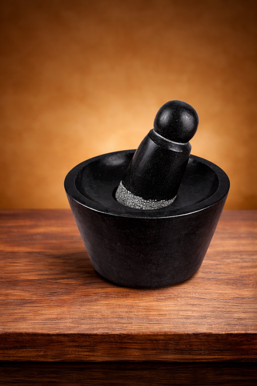 Black Polished Granite Attukal / Rubbu Rolu | Size: 10 × 6 Inches (B × H) | Traditional Mortar & Pestle for Home & Kitchen | 100% Premium Granite | Enhances Taste & Aroma |