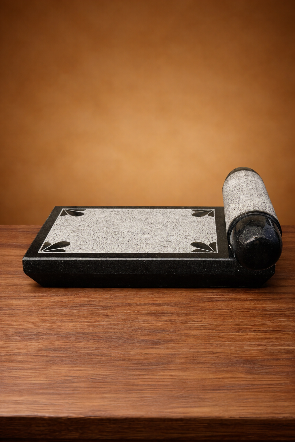 EZAHK Black Granite Ammikallu Polished Handmade | Stone Mortar and Pestle | Hand Grinder 10 inch Compact Ammi for Kitchen(Small Size)(Heavy Duty 5.5 kg) Export Quality