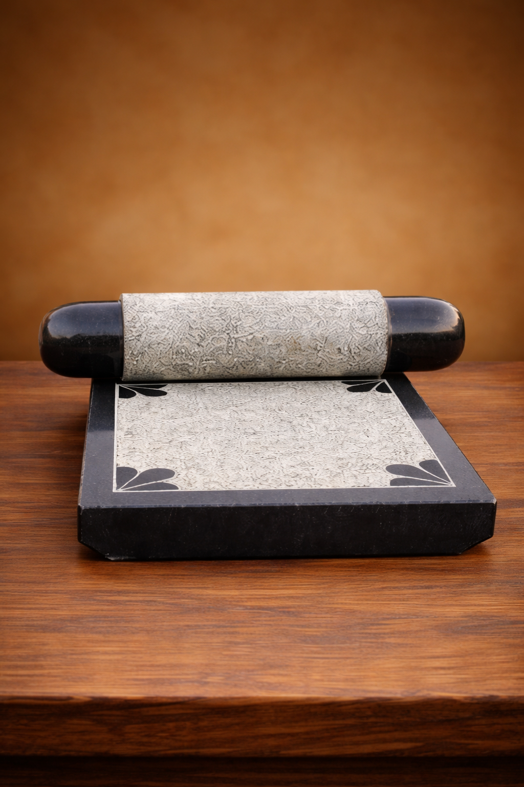 EZAHK Ammikallu Stone Balck Granite Mortar and Pestle Set,Polished for Spices, Okhli Masher, Khalbatta Stone, Home Decor, Musal, Home, Herbs (12 inch) big Size