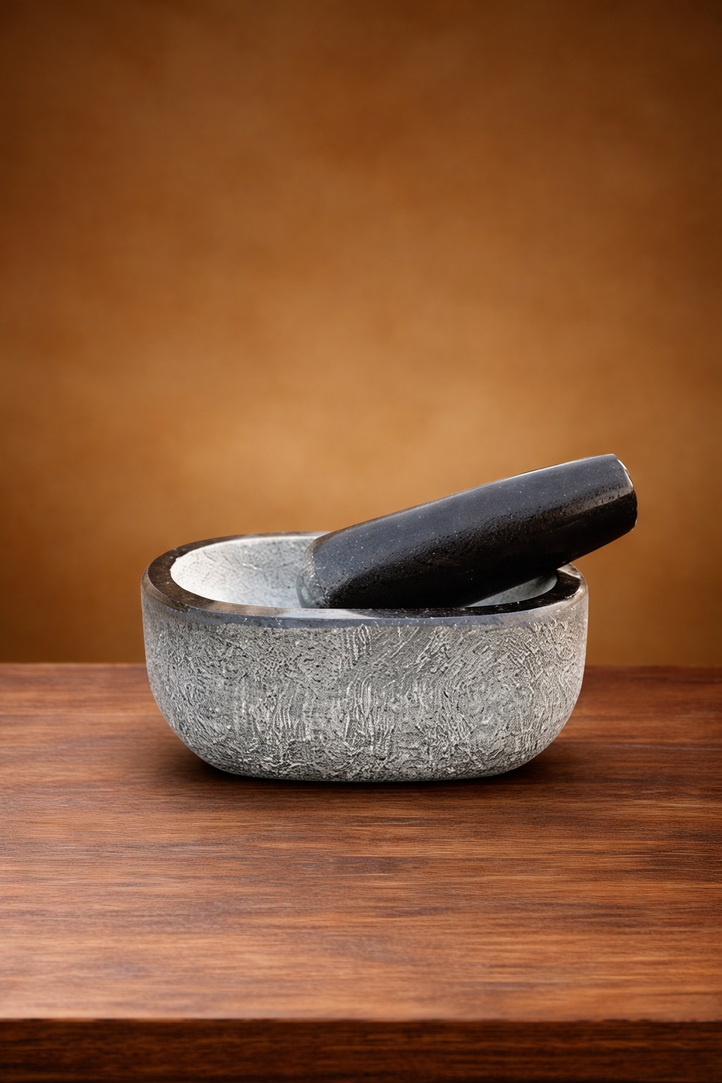 EZAHK Stone Mortar and Pestle Set,Black Granite UnPolished for Spices, Okhli Masher, Khalbatta Stone, Home Decor, Musal, Well Design for Kitchen, Home, Herbs (6 inch) Kalvam