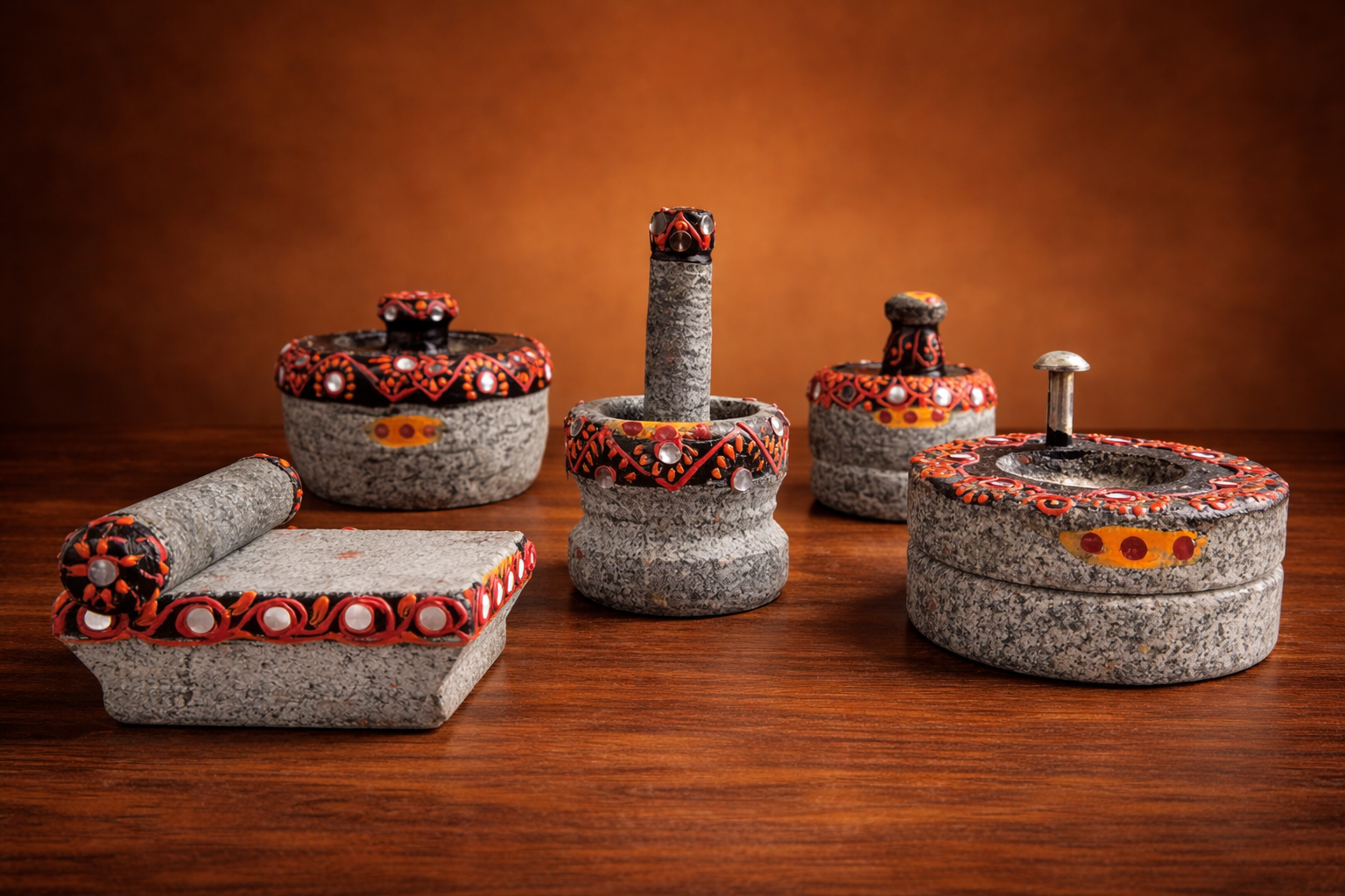 EZAHK Stone Miniature Painted Design for Pooja (Set of 5),Grahapravesam and Traditional Home, Grinding Stone - Make Your Littles Time Full Fun-Filled - Kitchen Playsets