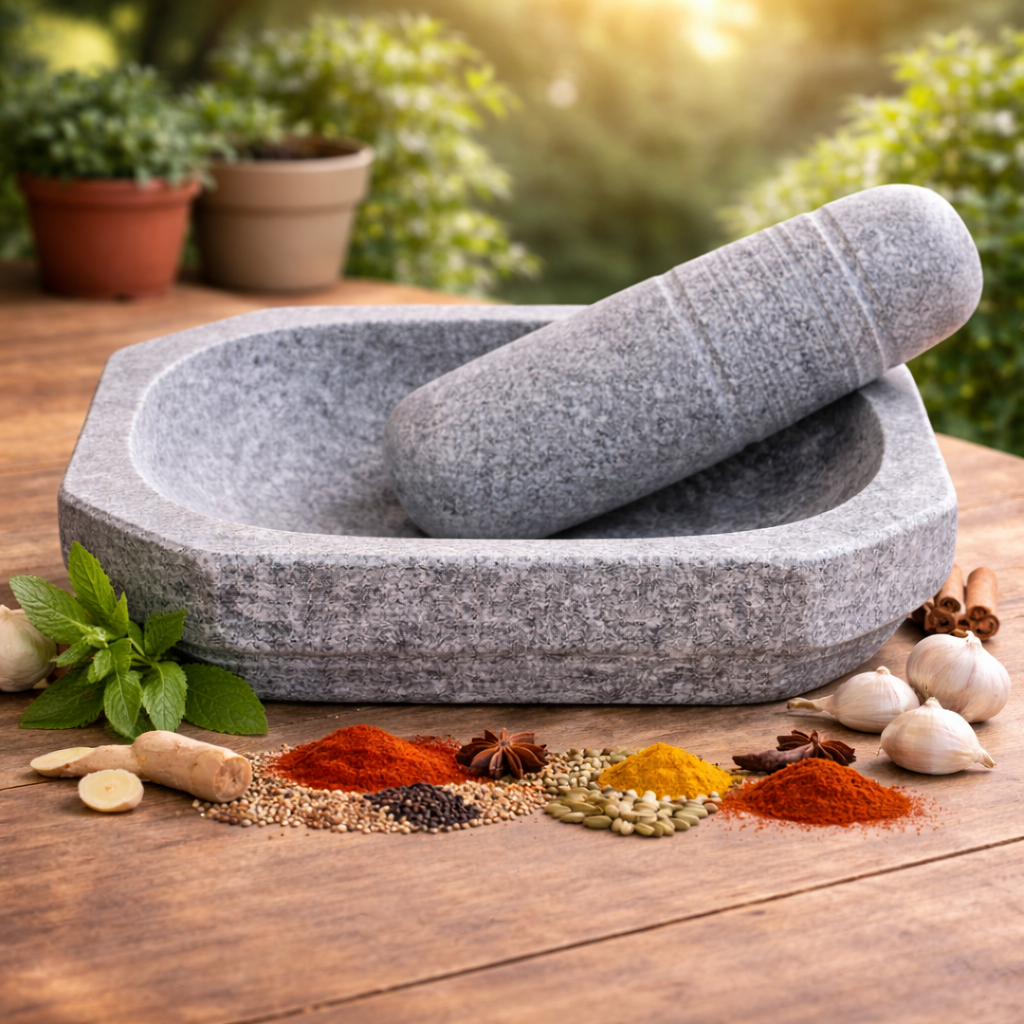 EZAHK (14 inch) Kalvam Stone Mortar and Pestle Set,10 kg Grey, Very Big Size)