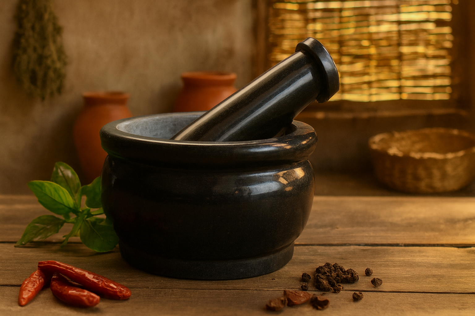 EZAHK Pure Granite Stone and Mortar and Pestle Set 8 inch Big Size